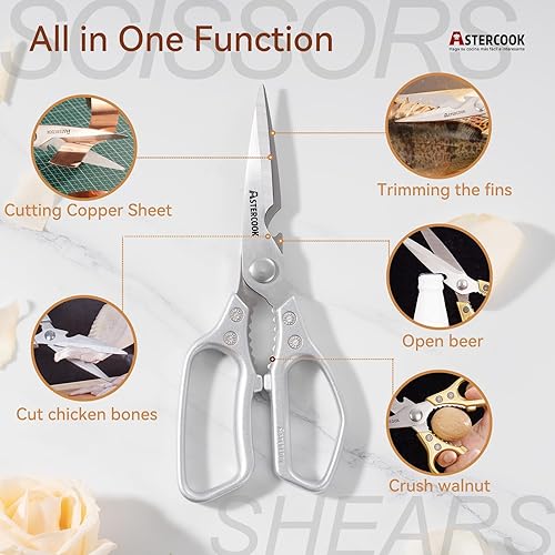 Miniatura 2 de Astercook Paquete de 2 tijeras de cocina de metal, tijeras de cocina resistentes, tijeras de mango de metal, ideales para aves de corral, hierbas,