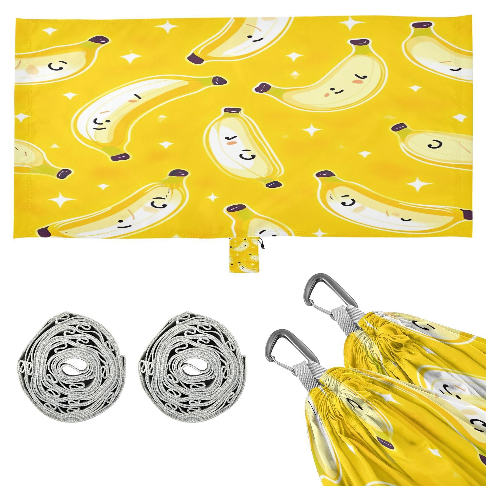 ATTX Yellow Bananas Camping Hammock - Lightweight & Portable Hammocks, Heavy Duty 330lbs Capacity for Indoor, Hiking, Backpacking, Travel, Backyard, Beach#491