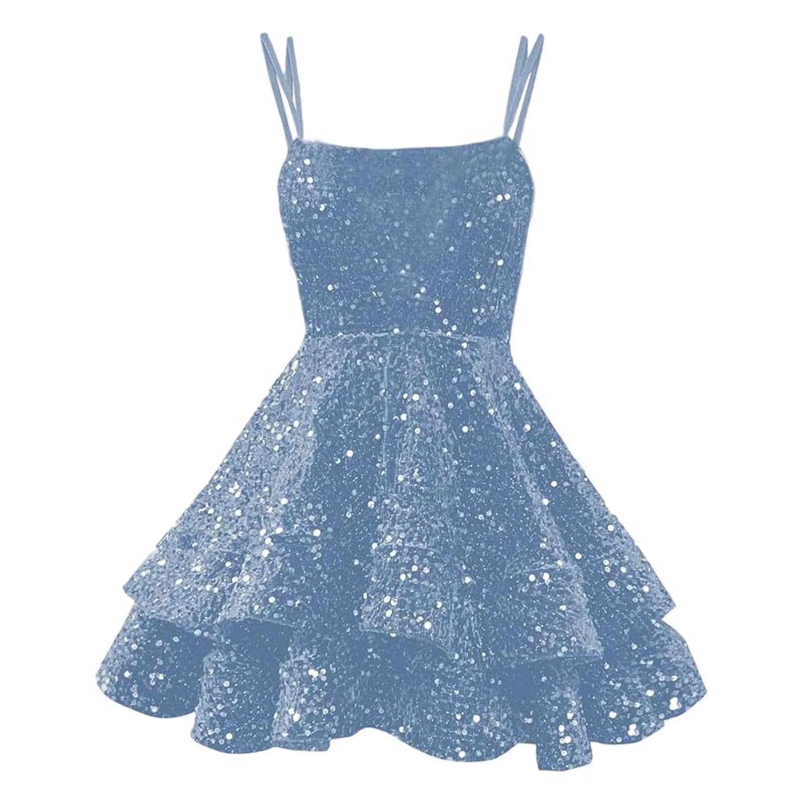 Abito con paillettes da donna, senza maniche, abito da festa da donna, sexy, con volant chic ed elegante, scollo quadrato, tinta unita, a vita alta, brillante, cocktail, per carnevale da ballo