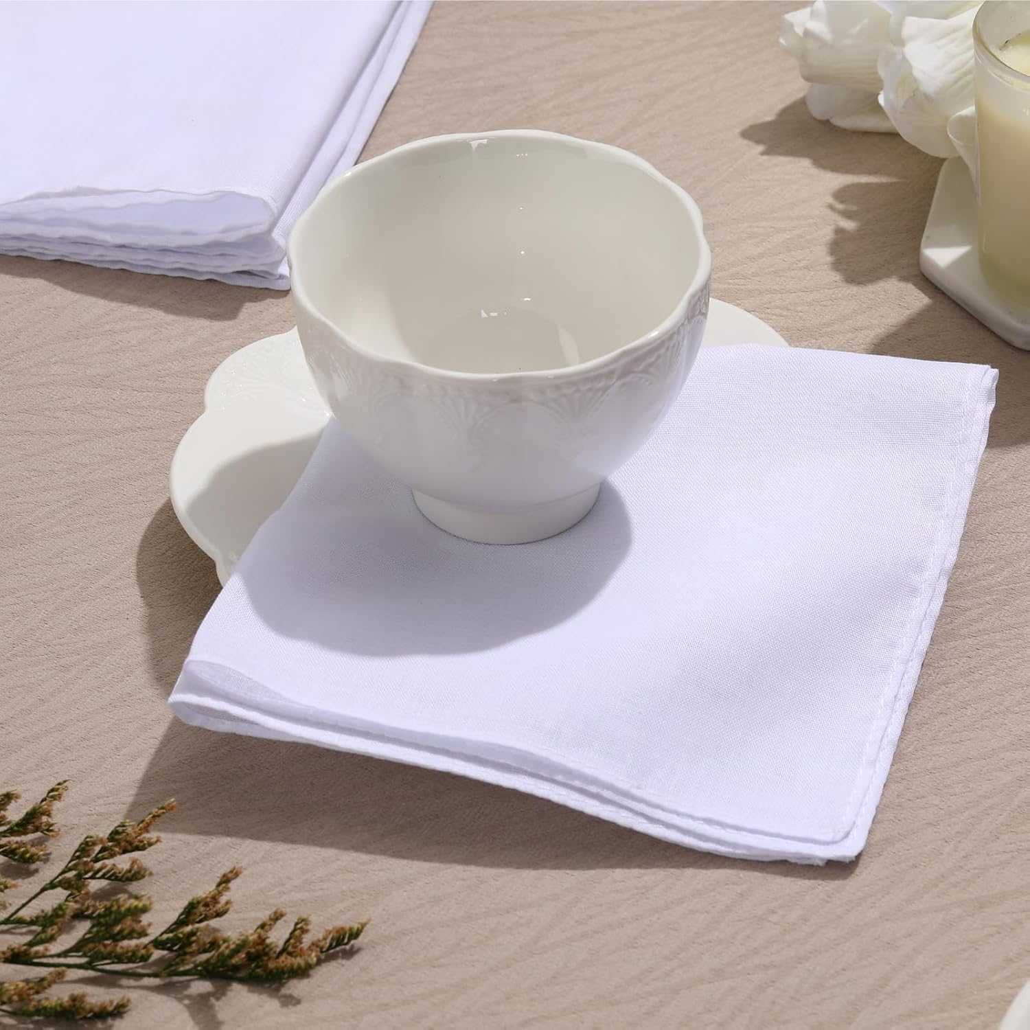 100 Pack Handkerchiefs Bulk Men's Handkerchiefs White Cotton Classic Hankies Pocket Square Towel for Wedding Party - Image 2