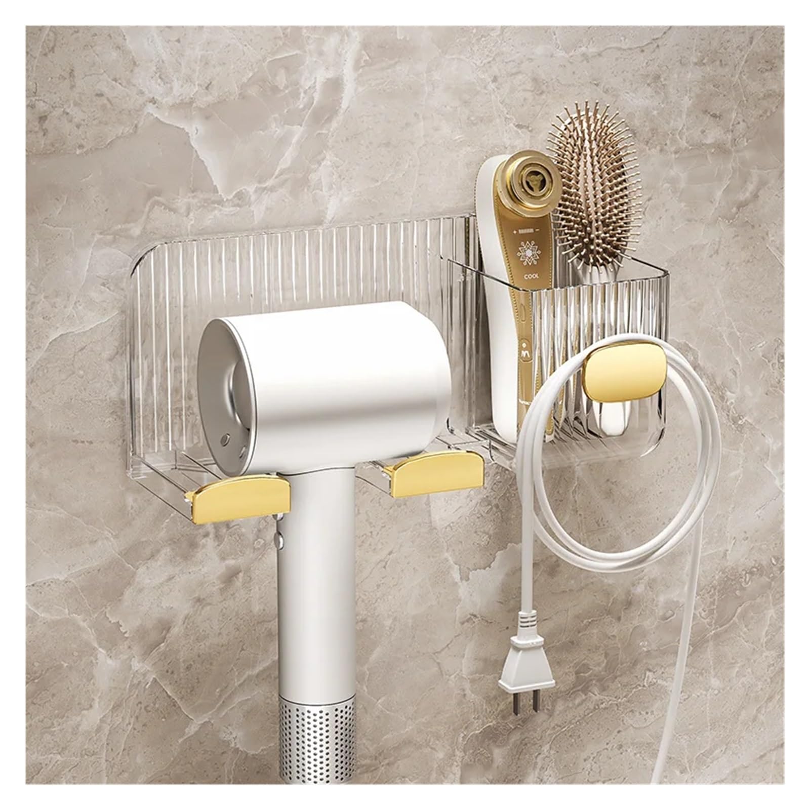 LHSJYG Hairdryer Holder Wall Mounted Hair Dryer Holder Wall Dryer Cradle Straightener Stand Hairdryer Organizer Box Toilet Blower Holder Shelf Bathroom Accessories(Gold)