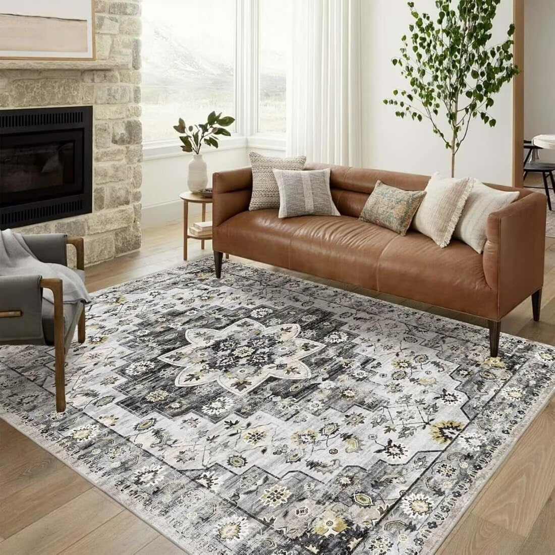Tapis De Chambre Priere Pliable Motif Fleurs Design rétro Salon décoration Lavable 180X270CM