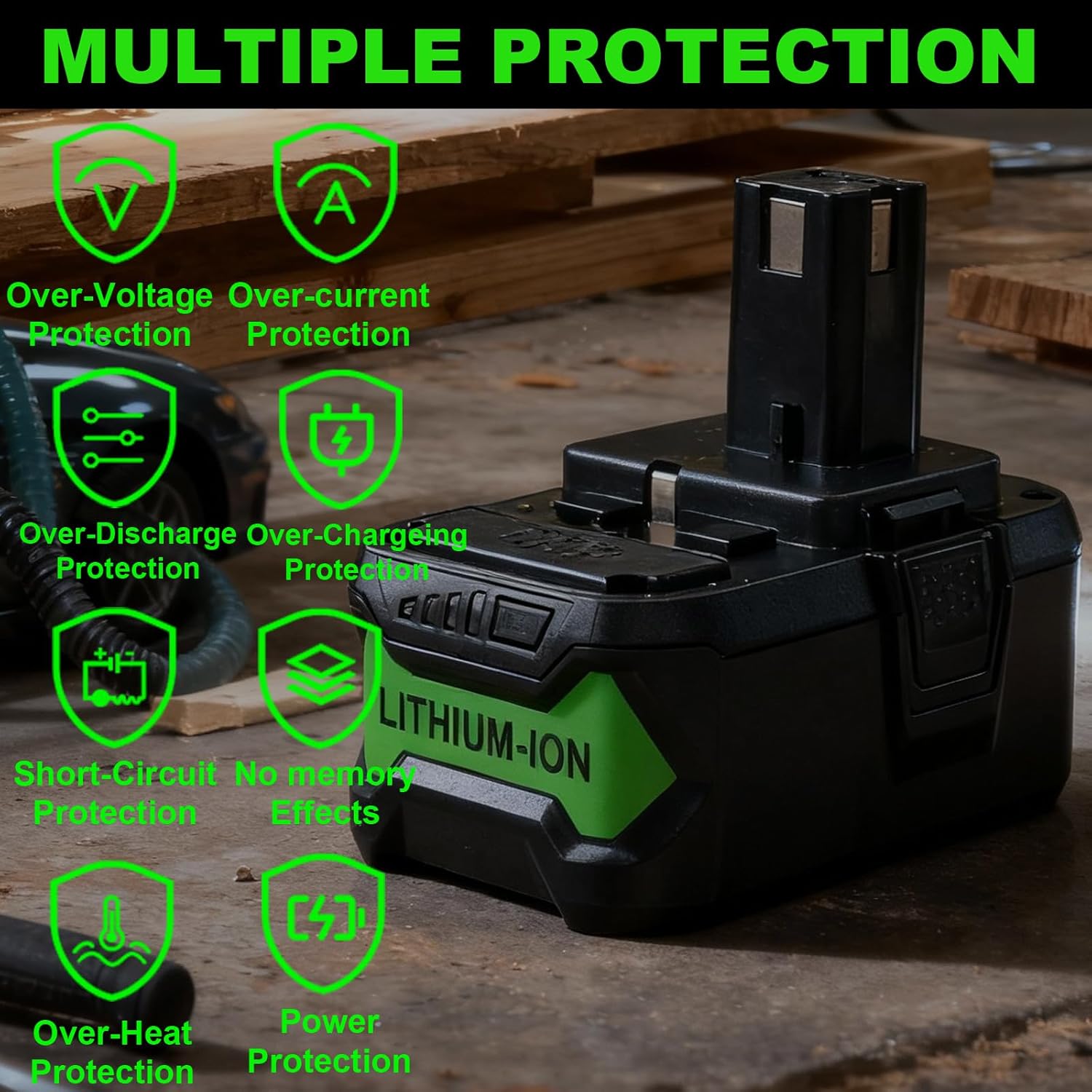 Upgrade 8000mAh Replacement for Ryobi 18V Battery High Capacity Li-Ion Batteries , P108 P104 P105 P102 P103 P109 P122 , Compatible with Ryobi 18V ONE+ System Cordless Power Tools and Charger, 2-Pack - Image 3