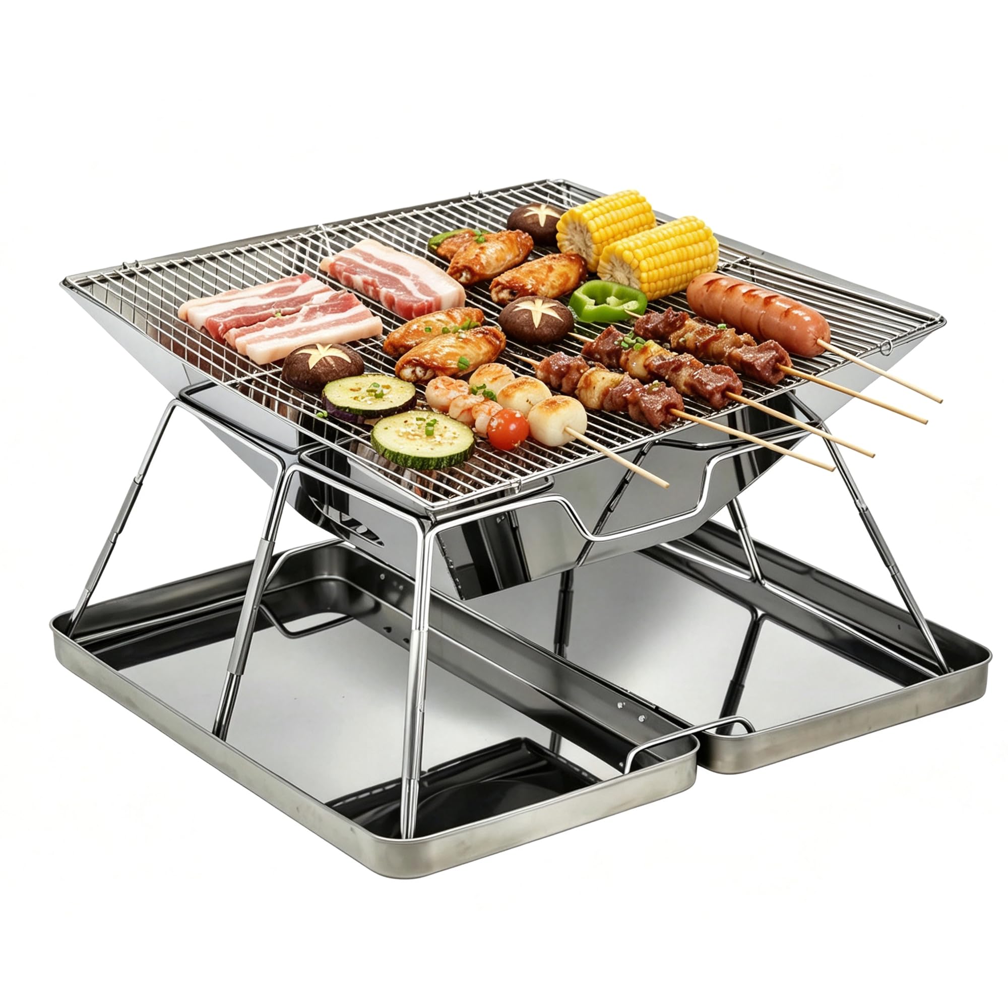 Barbacoa portátil de carbón, barbacoa plegable parrilla de acero inoxidable