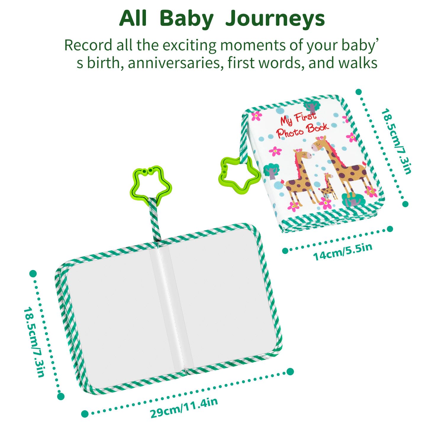 BOHEMIABY Baby Photo Album Soft Holds 4x6" Pictures, My First Photo Album with Safety Mirror Shower Gifts Set (giraffe) - Image 2