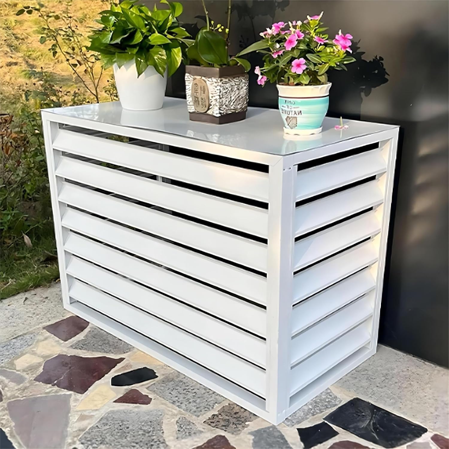 Housse pour climatiseur extérieur en aluminium blanc 110x60x80
