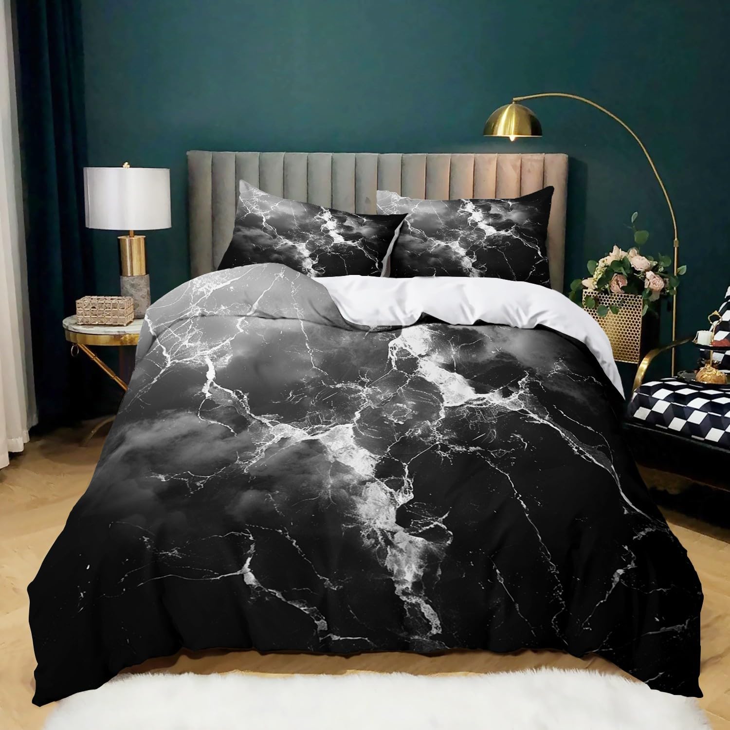 Ensemble de literie marbre noir 240x220 pour créer une ambiance chambre d'ado fille ou garçon