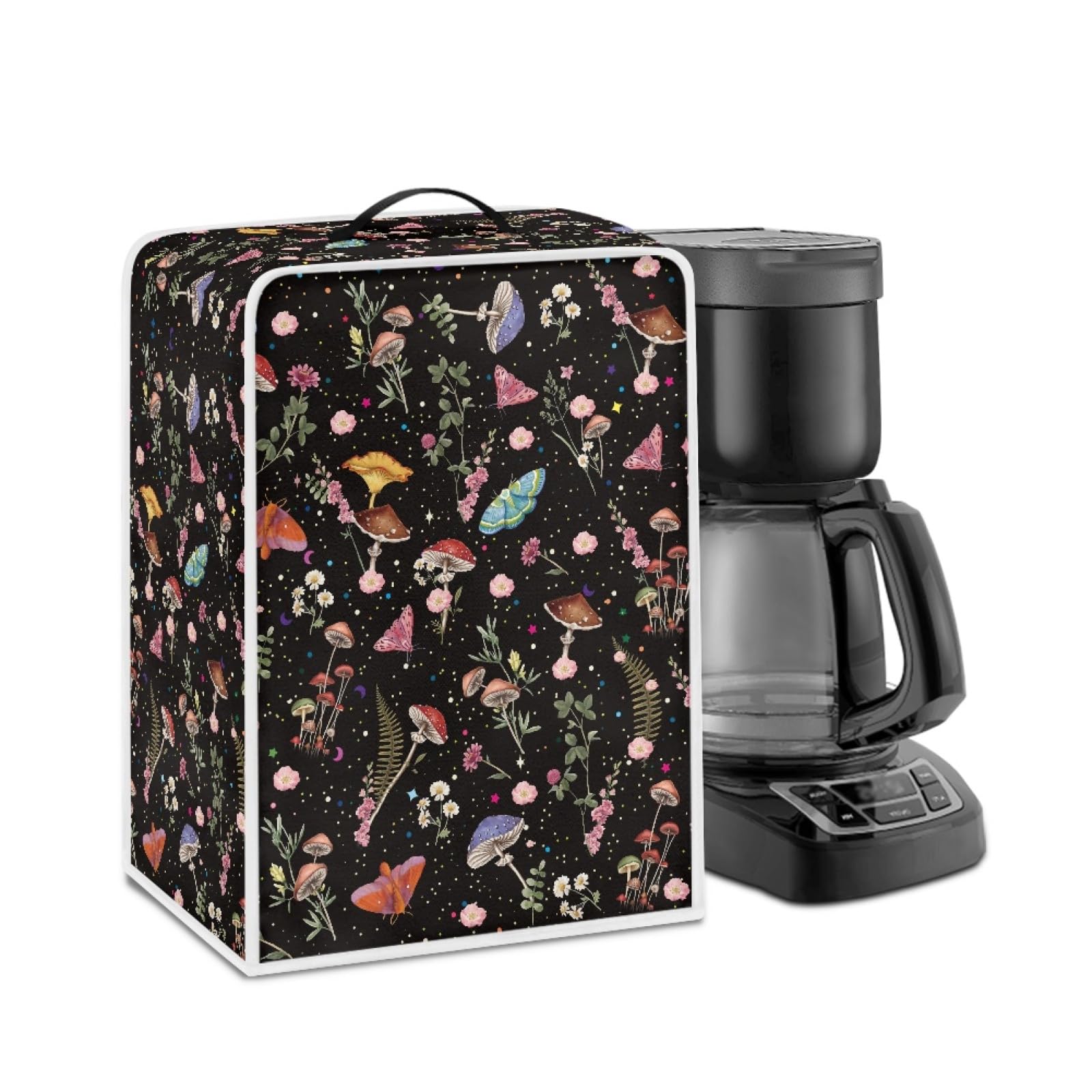 Mushroom Butterfly Floral Print Coffee Maker Dust Cover Kitchen Coffee Making Machine Covers with Top Handle Stain Resistant