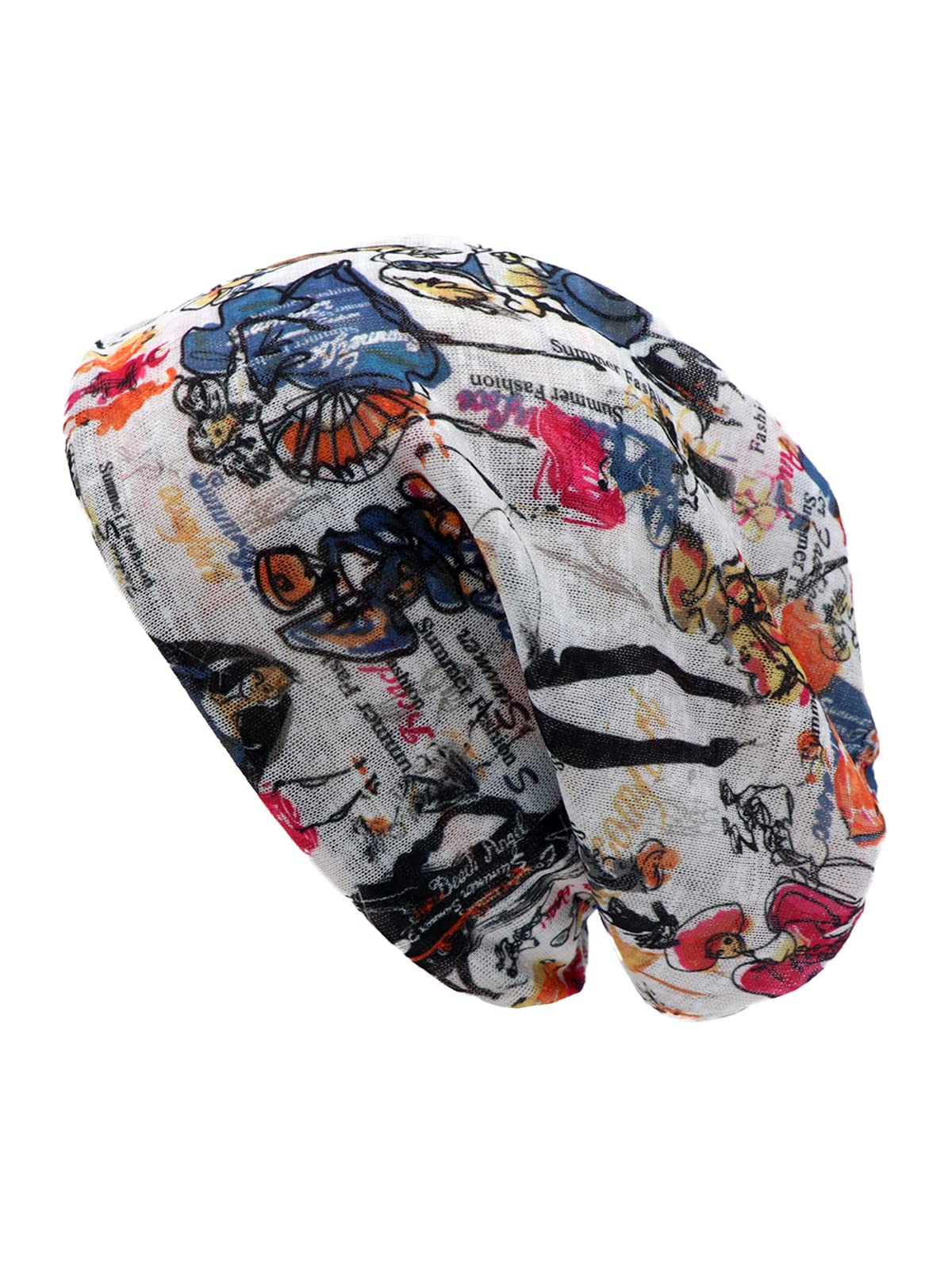 Men's Women's Slouchy Blended Cotton Summer Beanie Skull Cap (Free Size, 3012F) (Multicolour-Off White)