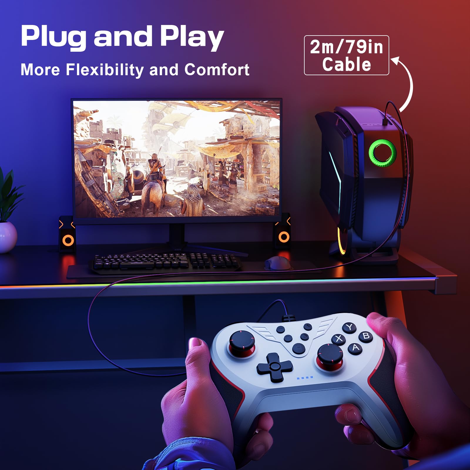 RivalPlay Controller PC con 2 Pulsanti di Mappatura, Cablato Gamepad Joystick Compatibile per Win (7/8/8.1/10/11) con Vibrazione Regolabile, Plug And Play
