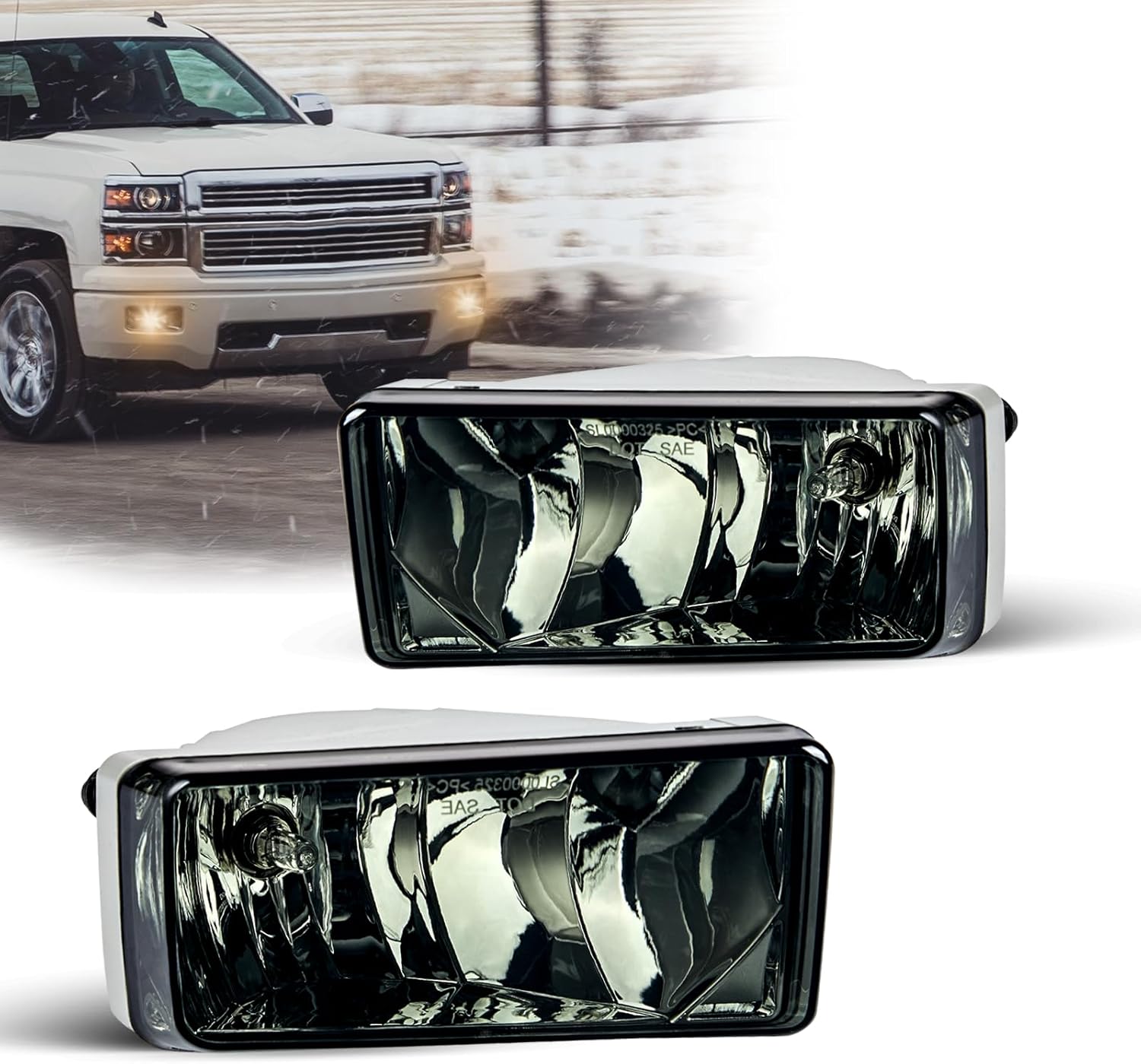 Fog Lights Assembly for 2007 2008 2009 2010 2011 2012 2013 2014 2015 Chevy Silverado Replacement Kit for 2007-2013 Avalanche,2015-2020 Suburban with H16 12V 19W Halogen Bulb Smoke Lens
