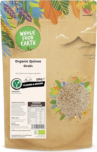 Wholefood Earth Organic Quinoa Grain  250g | Raw | GMO Free | Vegan | High Fibre | Certified Organic