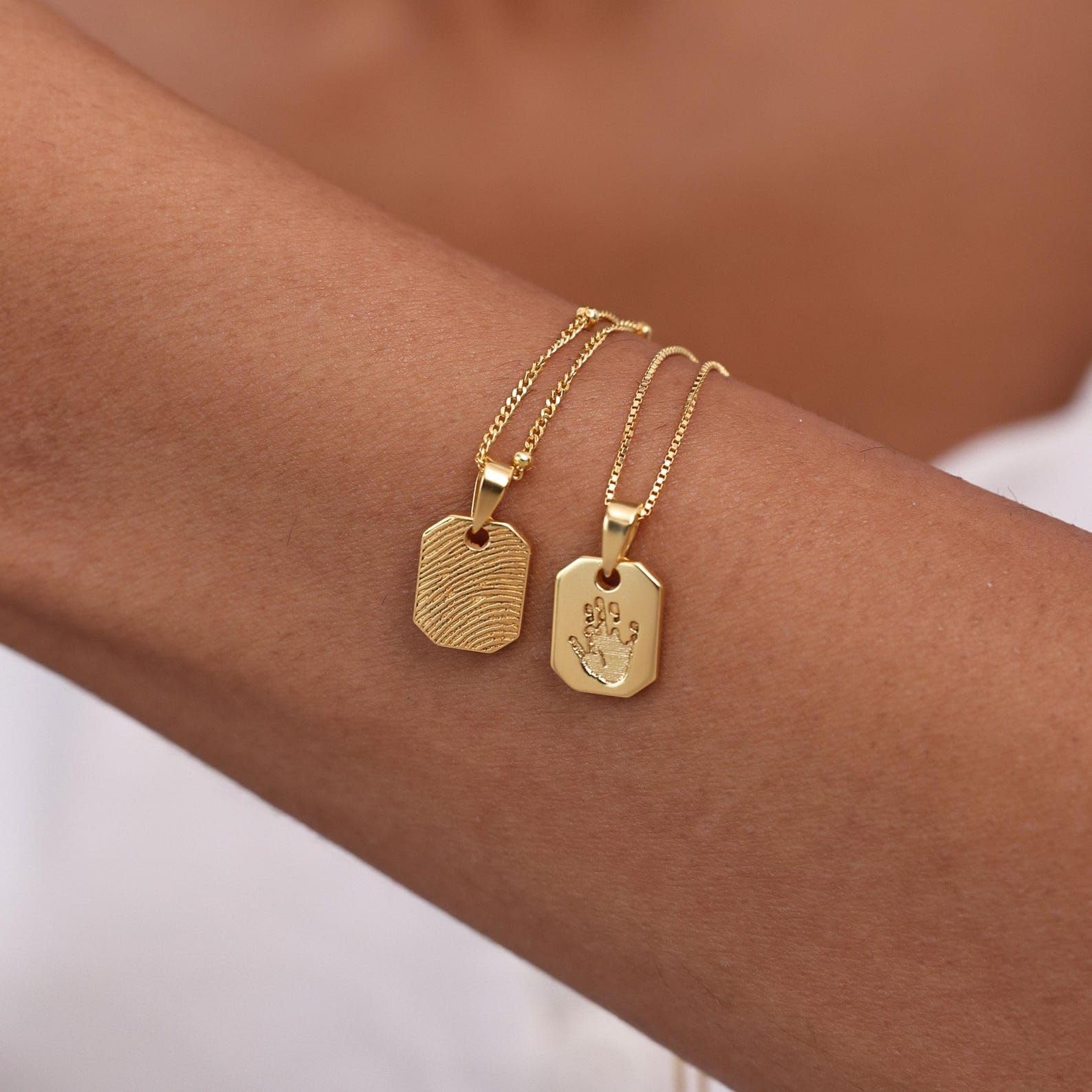 bebé huella de la mano huella del pie Collar plata de ley 925 Mini placa colgante collares duelo gestacional joyería hecha a mano