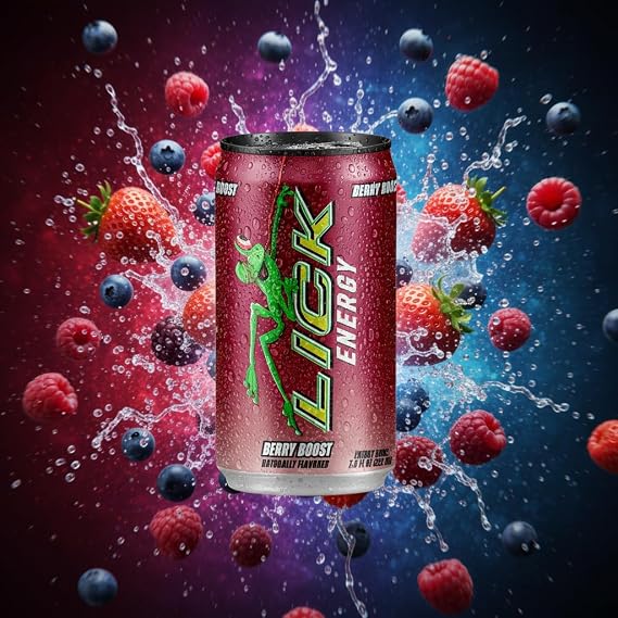 LICK Energy Drink - Berry Boost, No Sugar, No Crash, Green Tea Caffeine (100mg), with Ginger, Antioxidants and Vitamins A, B6, B12, and C, 7.5oz (6pk)