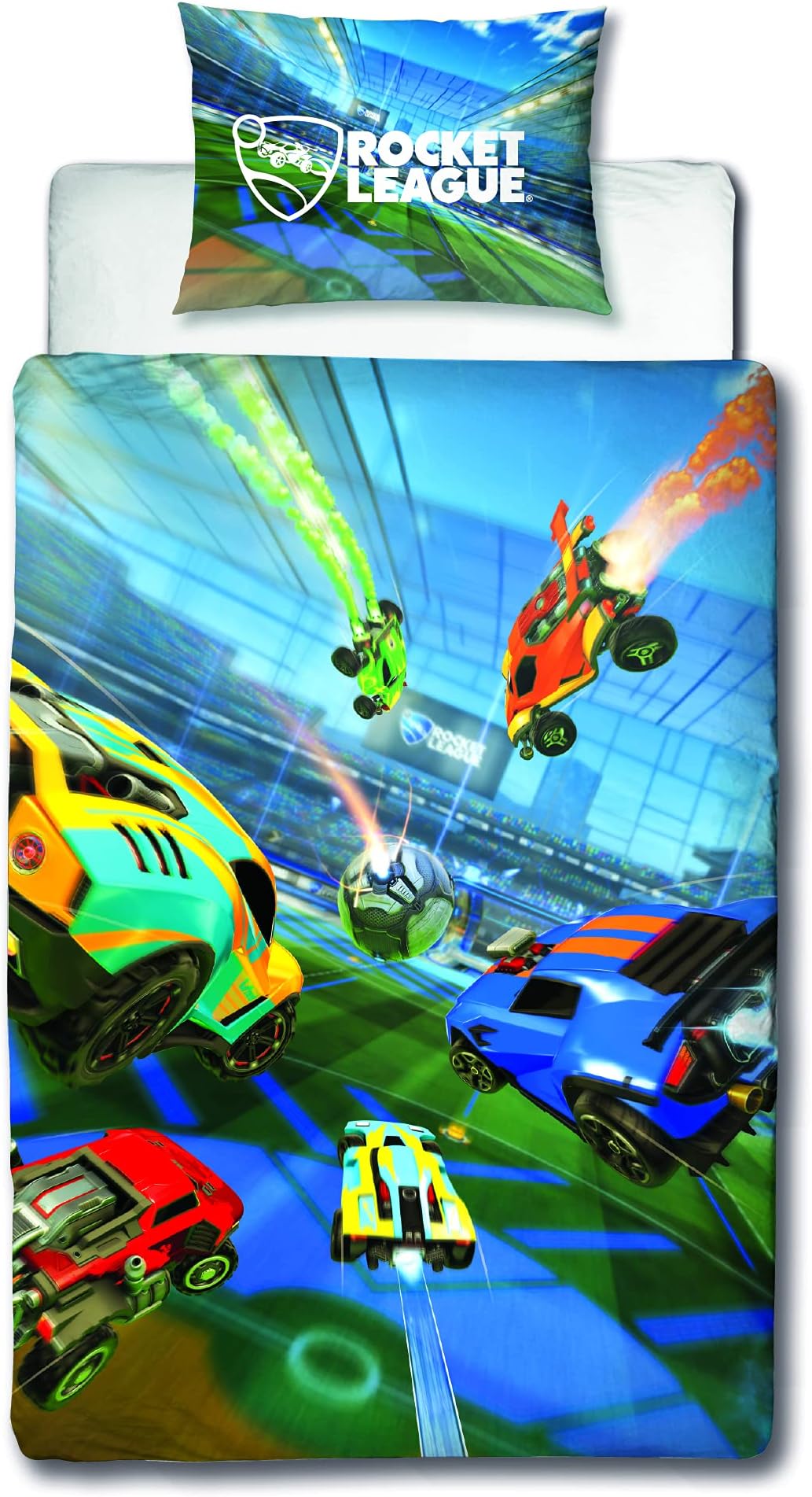 Rocket League Official Single Duvet Cover | Blue Reversible 2 Sided Bedding Duvet Cover, Ready Design, Polycotton, Multicolor