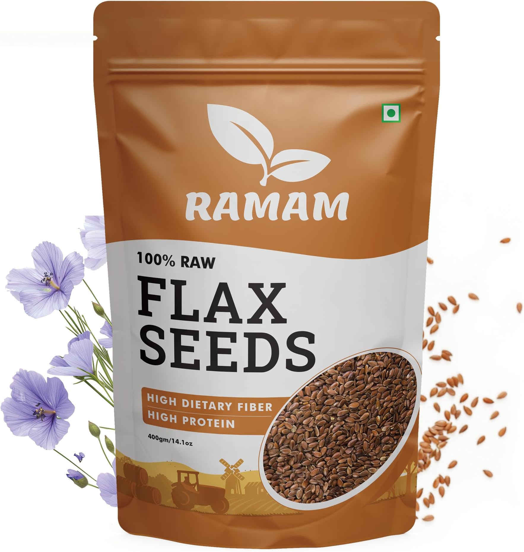 New Ramam Flax Seeds 400gm | Natural Raw Flax seeds for Eating | High Dietary Fiber | Rich in Magnesium |Helps in Manage Blood sugar levels & Heart Health | Helps in Hair Growth| Alsi Seeds- 400gm…