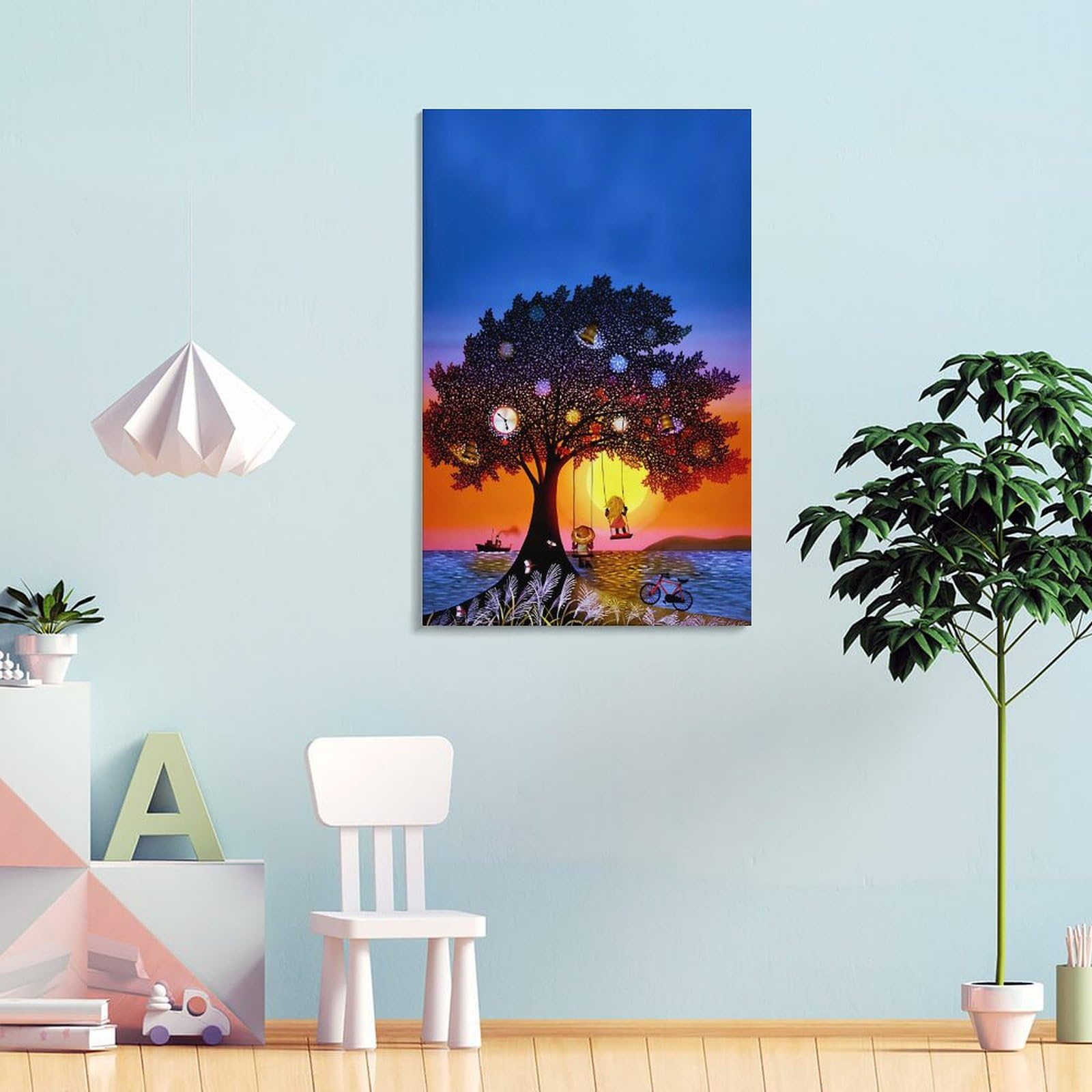 Amazon.co.jp: 藤城清治 夕日のぶらんこ絵画ポスター ウォールアート