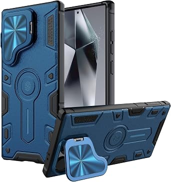 Nillkin for Samsung Galaxy S24 Ultra Phone Case with Kickstand, Military Grade Shockproof Portective, Soft TPU Frame and PC Shell Cover, Blue