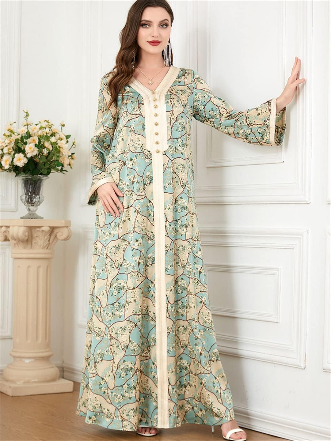Pulcykp Printed Abaya Arabic Long Dress Women Satin Muslim Moroccan Kaftan  Loose Gulf Dubai Turkish Dresses GN printd Dress M : Amazon.co.uk: Fashion