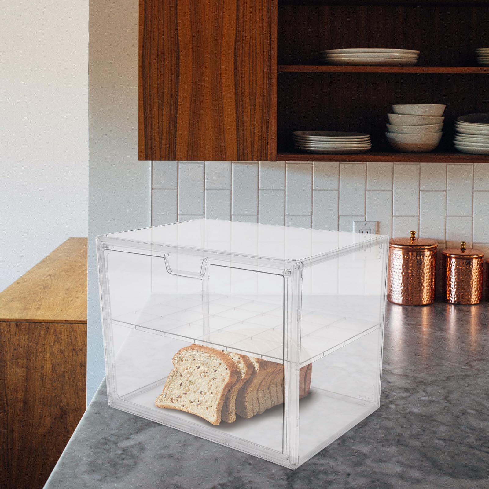 Alasum Contenitore Portapane Trasparente Doppio Strato in Acrilico | Banconi di Caffetterie e Forni, Forma Semplice, per Pane e Altre Scorte Quotidiane