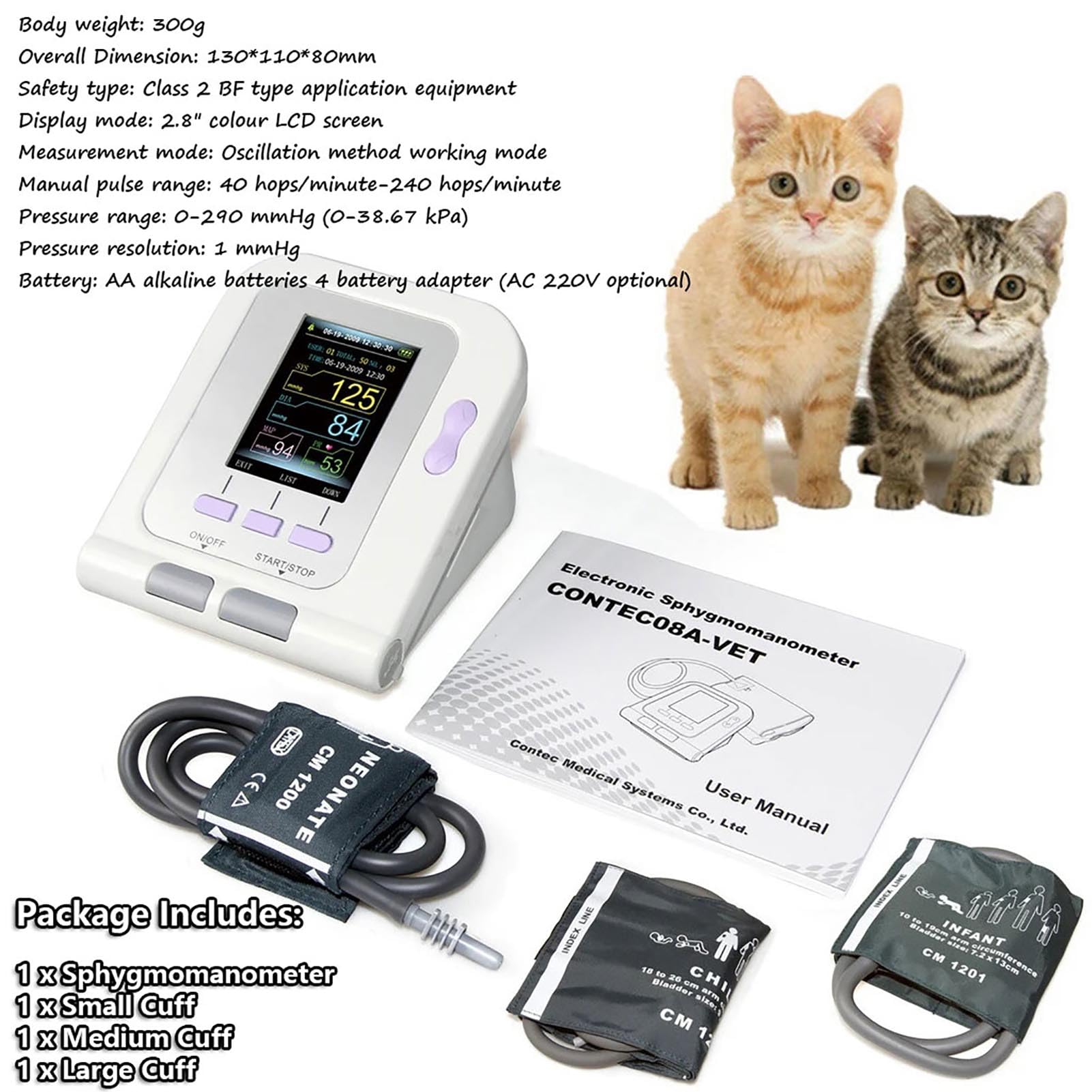 TensióMetro Veterinario Digital, 3 Manguitos, TensióMetro ElectróNico Veterinario, Equipamiento Veterinario, MedicióN De OxíGeno En Sangre, Cuidado Animales para Perros/Gatos/Mascotas