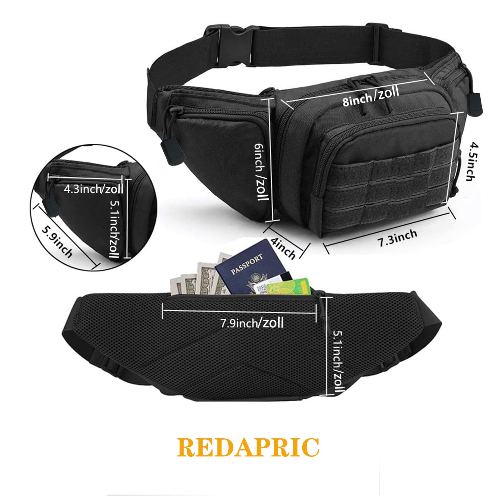 Pakiet taktyczny, wojskowy Fanny Bag Hip Belt Pack, ukryty pistolet Fanny Pack Crossbody Bag dla mężczyzn i kobiet, nadaje się do wędkowania na świeżym powietrzu, jazdy na rowerze, na kemping,