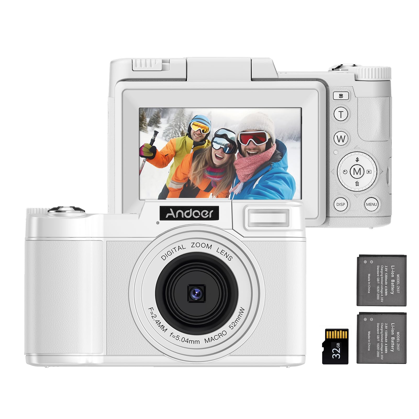 Andoer Cámara Digital Compacta, 48MP 4K Cámara Fotos con Pantalla giratoria TFT de 3,0 Pulgadas, cámara de Fotos con Zoom Digital de 16, Tarjeta 32GB para Niños, Principiantes, Adulto