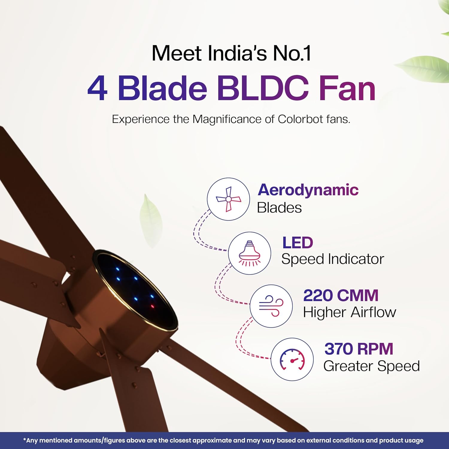 Colorbot Knoxx Quad 4 Blade BLDC Ceiling Fans 1200mm | BEE 5 Star Rated | Save up to 65% | Remote Control (Boost, Timer, LED, Reverse Mode) | 4 Years Warranty (Cocoa Brown) 20