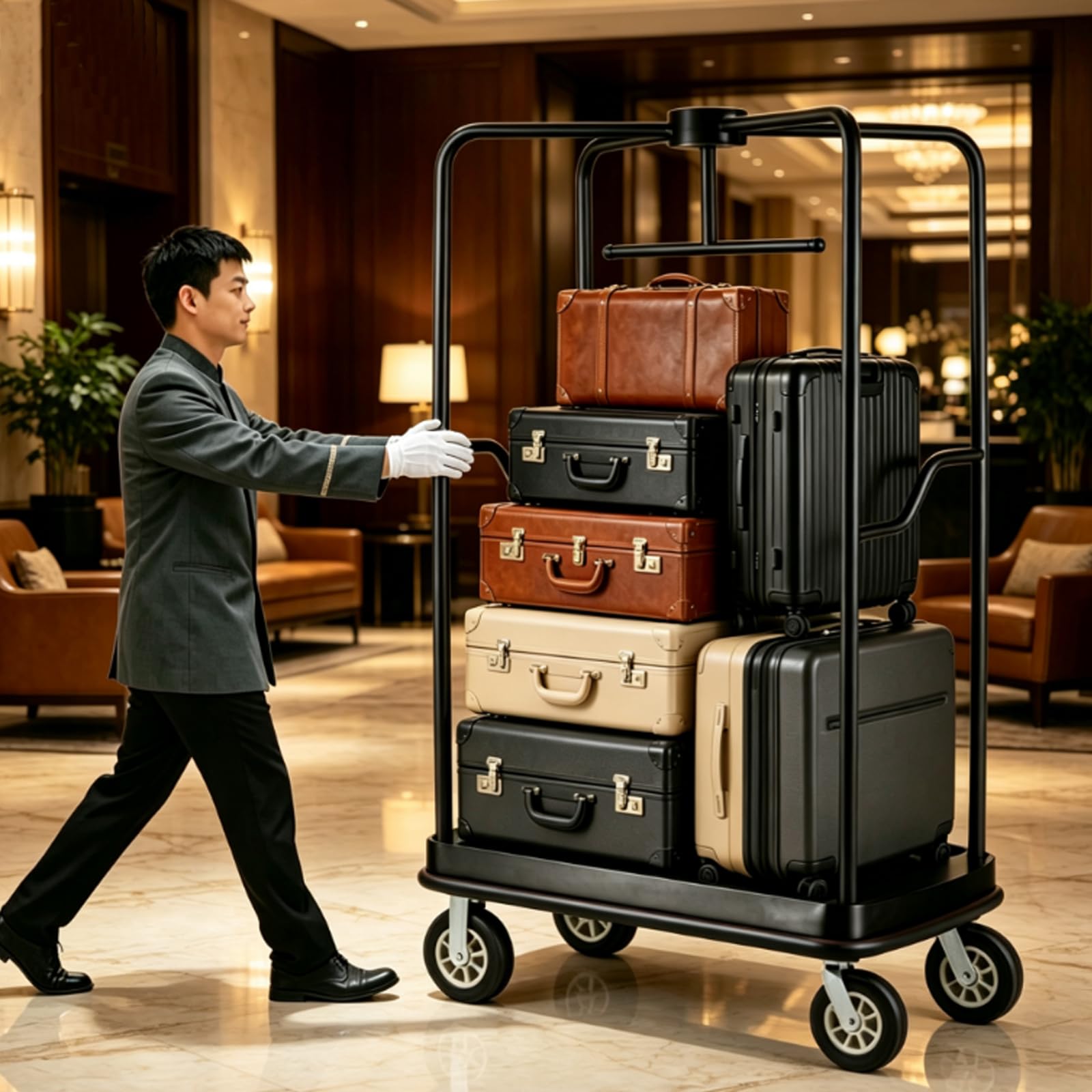Carrito de Transporte para Hotel, Carro de Equipaje de Acero Inoxidable