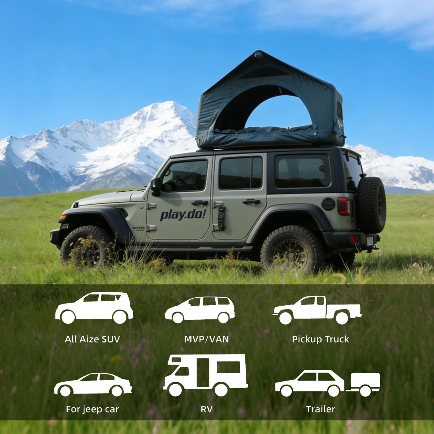 TentHome Tenda da Tetto Auto 2-3 Posti, Tenda Gonfiabile da Campeggio per Auto sul Tetto per SUV Jeep Van Furgone Roulotte Pick up, Facile da Montare, Portatile, Impermeabile, Anti UV