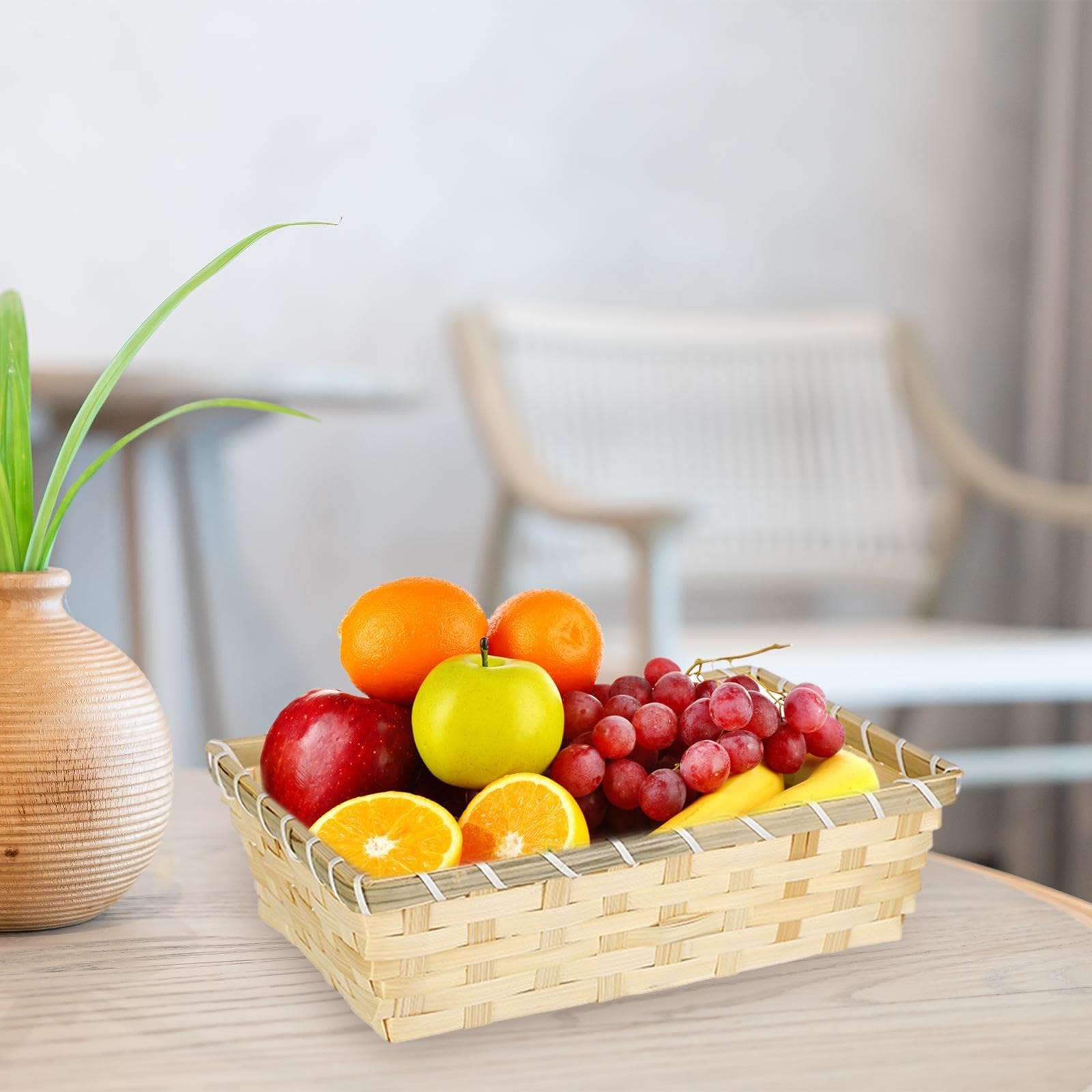 Qianly Woven Fruit Basket Storage Basket Sundries Woven Hadewoven Egg Bamboo Storage Bin Bread Basket for Kitchen Cabinets Bathroom Desktop Office, 28cmx18cmx8cm