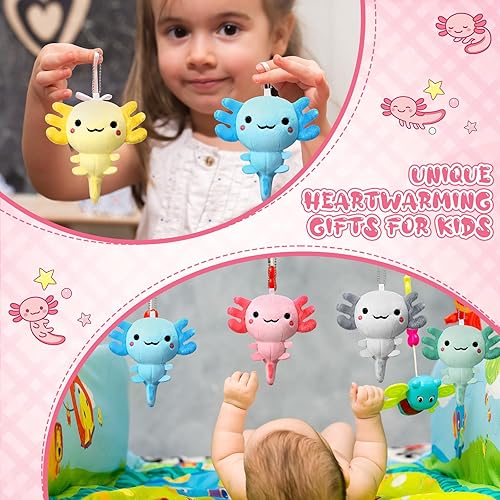 Miniatura 5 de Poen 8 juguetes de peluche de ajolote a granel, mini ajolote de 4 pulgadas, lindo llavero kawaii, muñeca de peluche de colores surtidos con cadena