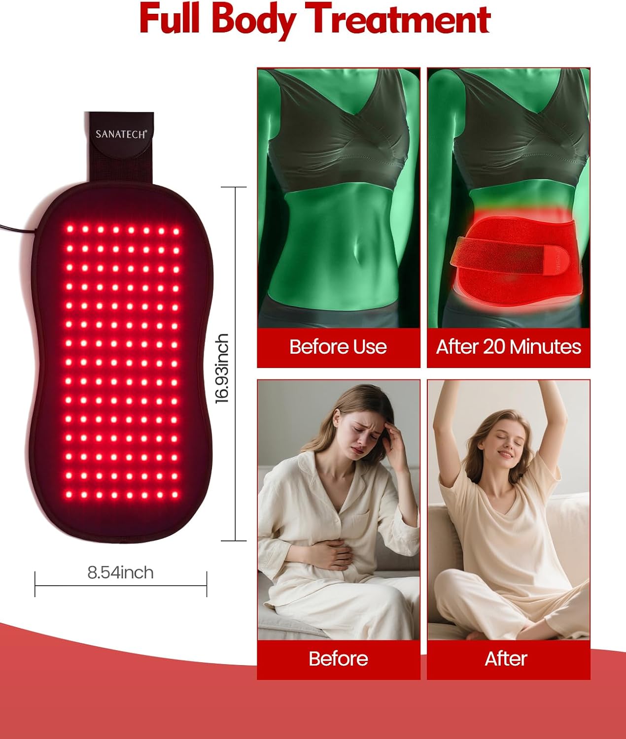 Red Light Therapy Infrared Light Therapy Pad for Body Pain NIR Deep Therapy for Back Knee Hands Feet Relief Portable 660nm 850nm Home Heating Light Therapy Wrap Belt Gift for Women Men