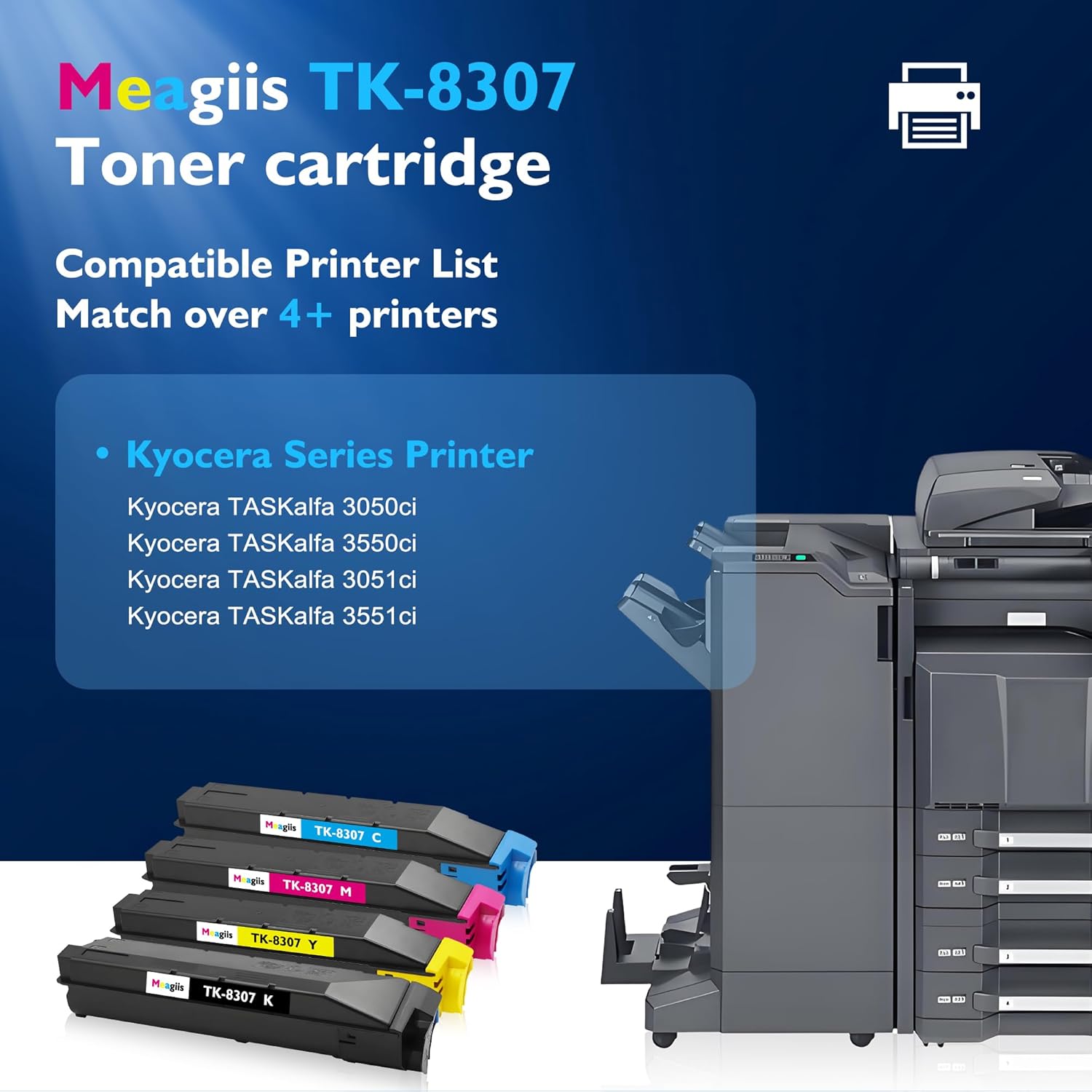 Compatible Toner Cartridge Replacement for Kyocera TK8307 TK-8307 TK-8307K TK-8307C TK-8307M TK-8307Y for Kyocera Mita TASKalfa 3050ci 3051ci 3550ci 3551ci Printer (BCMY, 4 Pack)