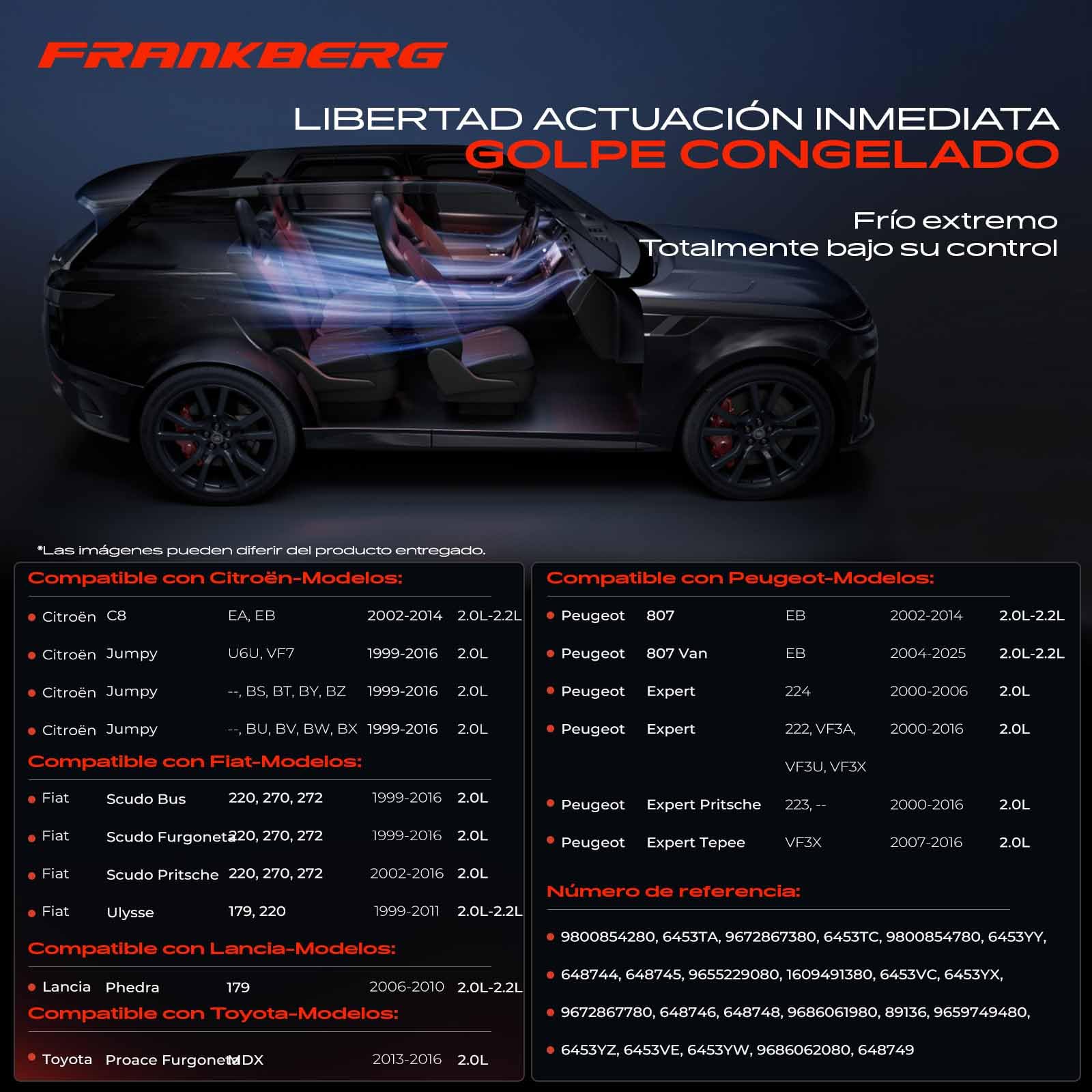 Frankberg Compresor de aire acondicionado Compresor A/C con Embrague Diesel Compatible con Proace Jumpy Expert C8 807 Ulysse Scudo Phedra Replace# 89136, Incluye aceite preengrasado
