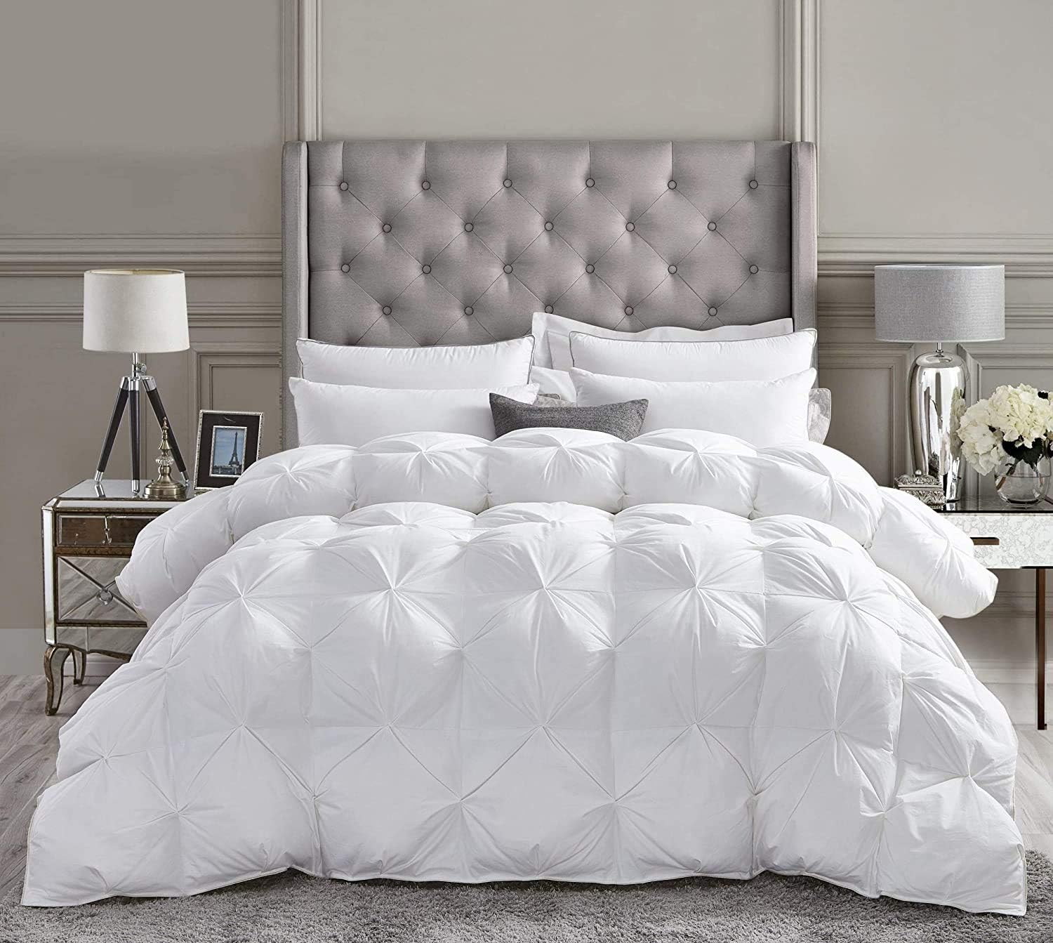 All-Season Luxurious Goose Down Comforter King Size Duvet Insert, Premium Pinch Pleat Design, 1200 Thread Count 100% Egyptian Cotton, 750+ Fill Power, 80 oz. Fill Weight (King, White)