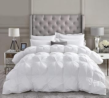 All-Season Luxurious Goose Down Comforter King Size Duvet Insert, Premium Pinch Pleat Design, 1200 Thread Count 100% Egyptian Cotton, 750+ Fill Power, 80 oz. Fill Weight King, White