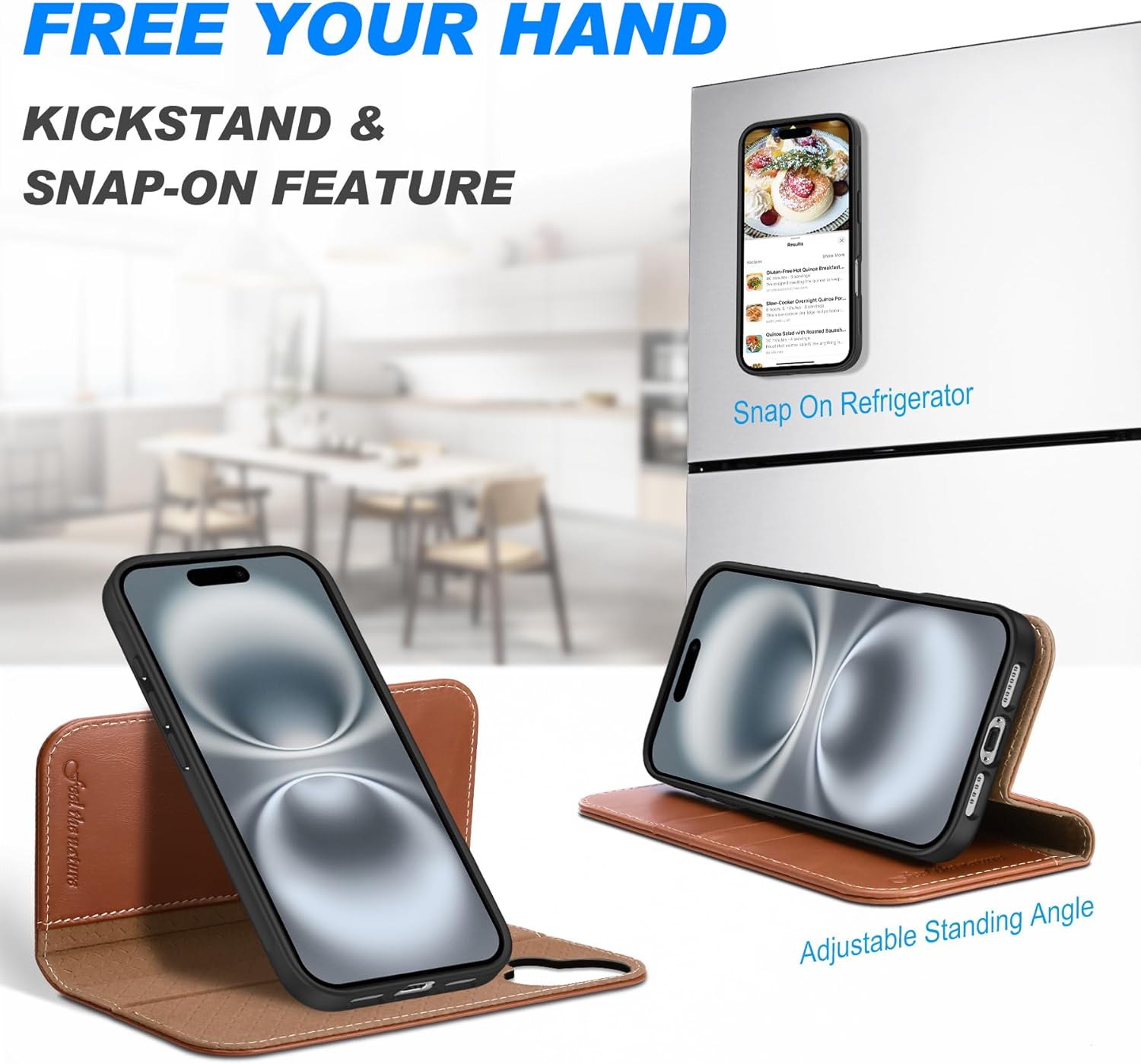 SHIELDON Case for iPhone 16 Plus 5G, Genuine Leather Detachable 2 in 1 Wallet Kickstand RFID Blocking Card Holder Magnetic Shockproof Wireless Charging Compatible with iPhone 16 Plus - Retro Brown