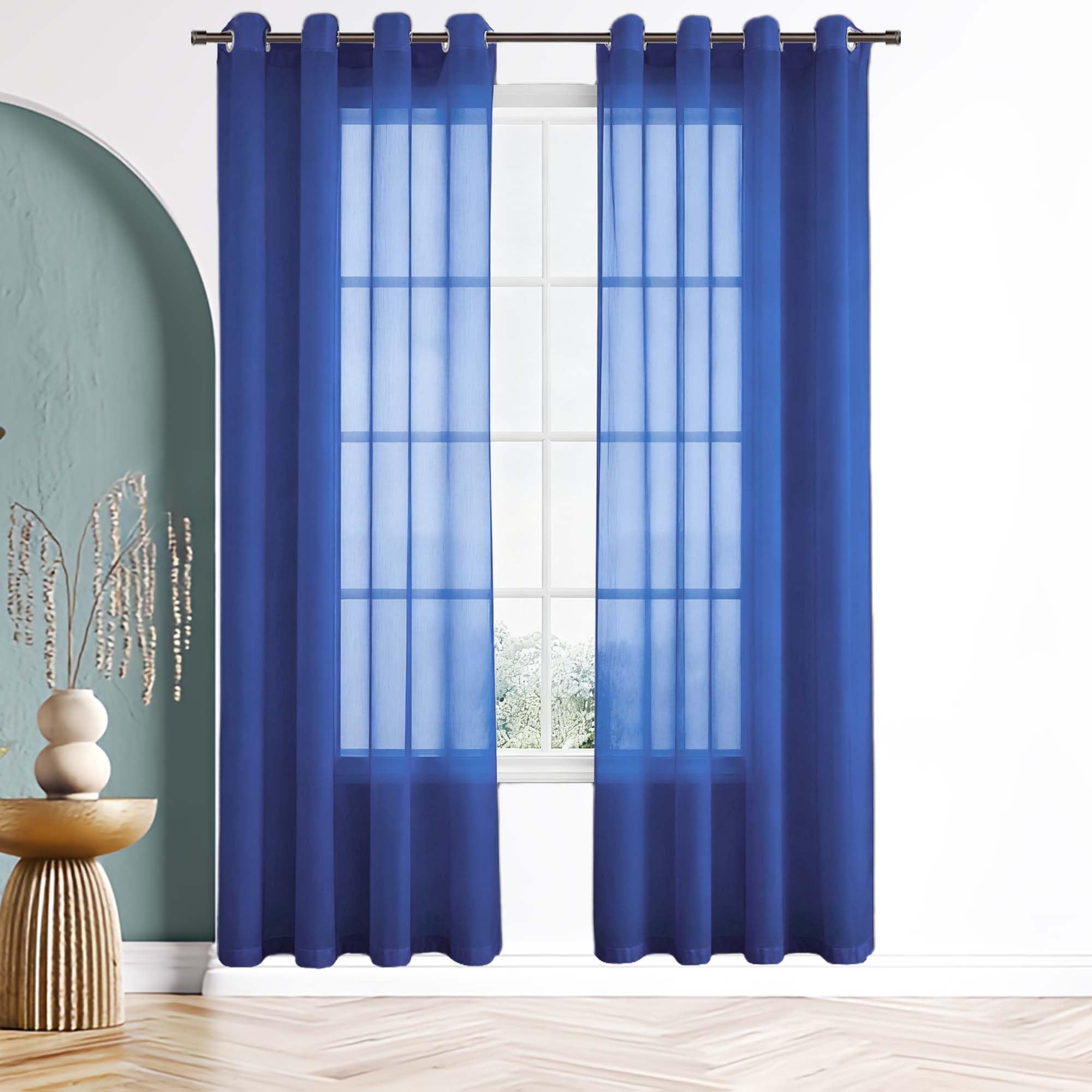 Voilage fenetre chambre enfant et cuisine bleu foncé 160x330 pour une ambiance douce au balcon