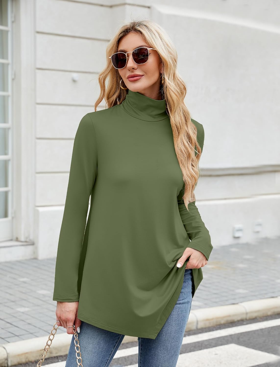 JUSTFASHIONNOW Turtle Neck Shirts for Women Long Sleeve Tunic Tops to Wear with Leggings Dressy Casual Fall Clothes 2025 - Image 4