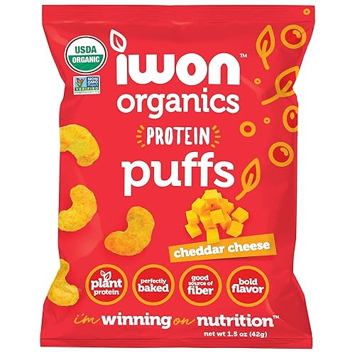 IWON Organics Cheddar Cheese Flavor Protein Puff High Protein and Organic Healthy Snacks 8 bolsas