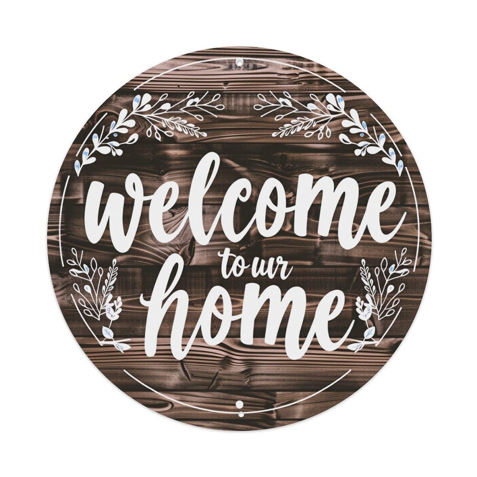 Texture Floral Welcome Sign Round Tin Sign Retro Metal Sign for Cafe Bar Pub Home Game Room Gym Club Wall Decoration Vintage Metal Poster 8x8 Inch