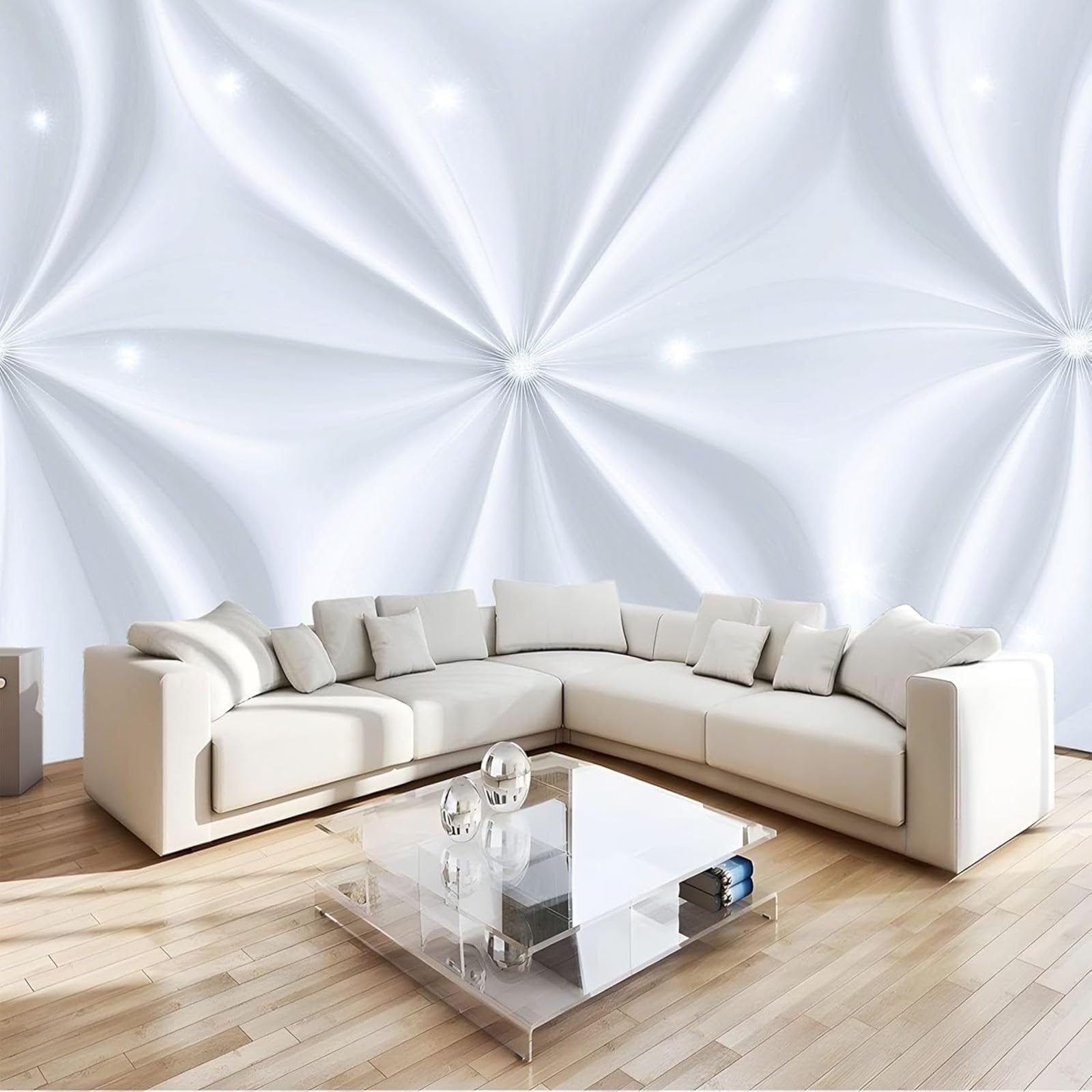 hgjdjhnf Wallpaper Diamond Swirl 3D Photo Wallpaper Wall Decoration Wallpaper Study Room Living Room Restaurant Cafe Decoration White,250cmx175cm Stickers - Frameless Painting - Poster