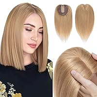 Vista 13 de Hairro Topper de cabello humano, clips en extensiones 100% reales con base de seda de 4 x 4.7 pulgadas para mujer, para línea de cabello alto/cubrir