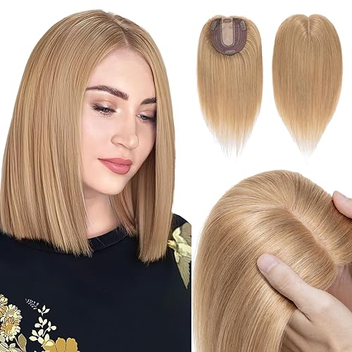 Miniatura 13 de Hairro Topper de cabello humano, clips en extensiones 100% reales con base de seda de 4 x 4.7 pulgadas para mujer, para línea de cabello alto/cubrir
