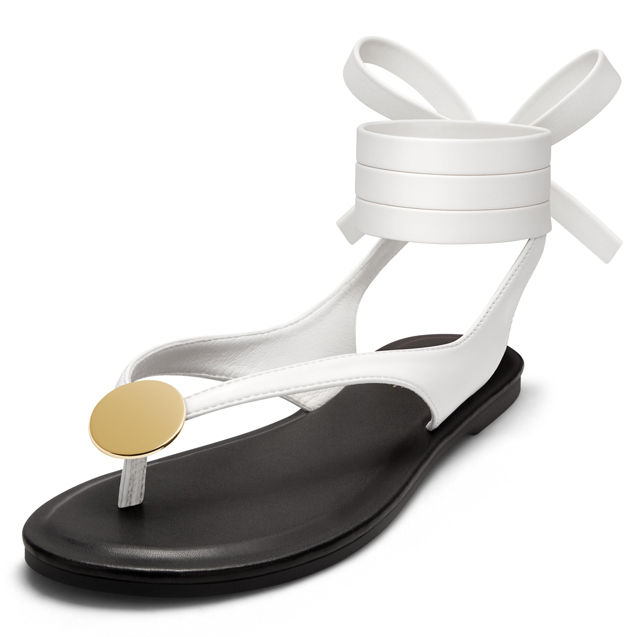 Carcuume Women's Suede Flat Sandals with Metallic Accents Adjustable Strappy Flip Flops for Beach Vacation Casual Outings Cushioned Dressy Slides,