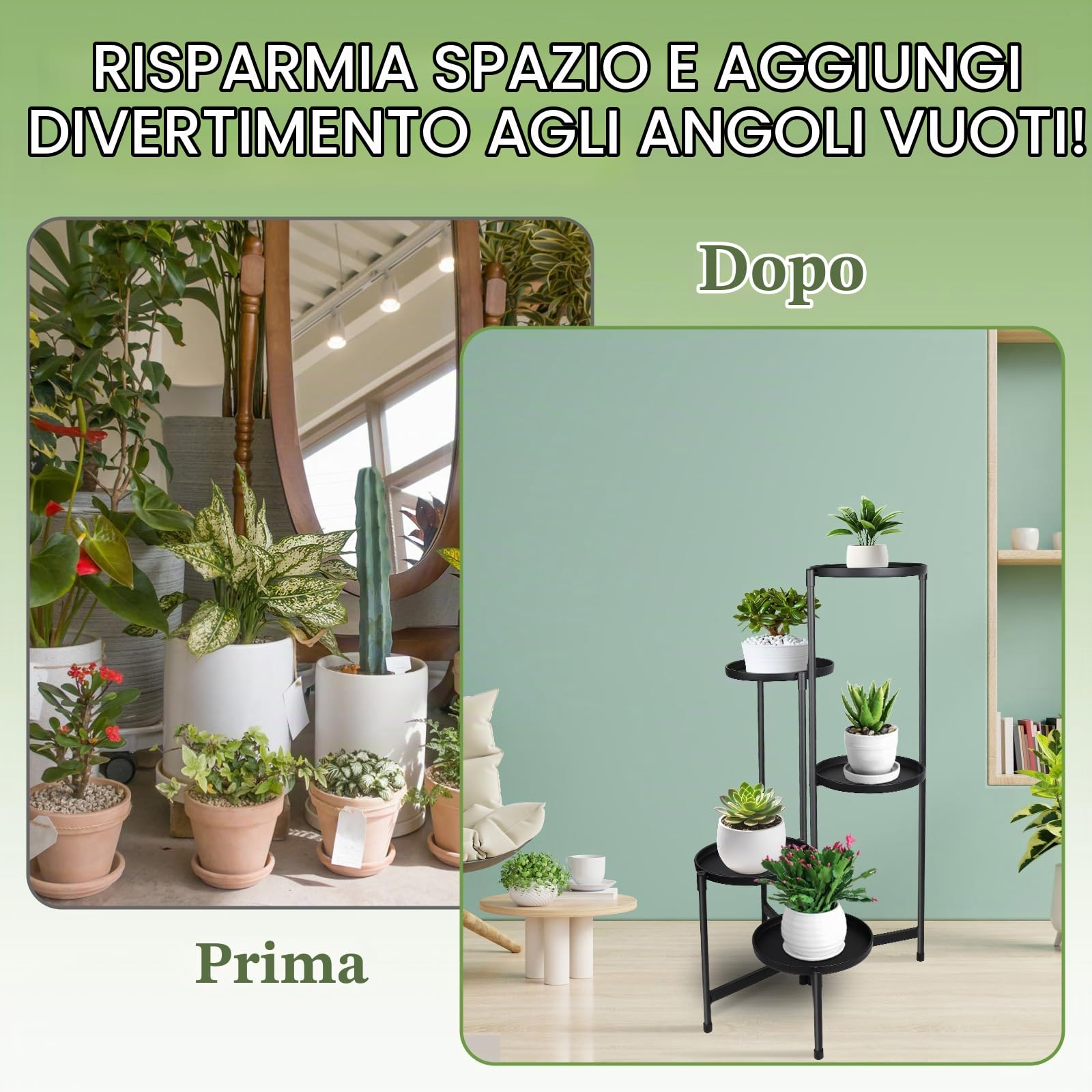 lalago Scaffale Portavasi, 5 Ripiani Ø25cm Mobile Portafiori Metallo, Tavolino per Vasi, Fioriera Interno con 5 Mensole Porta Piante, per Balcone, Giardino, Soggiorno, Camera da letto, Sala studio