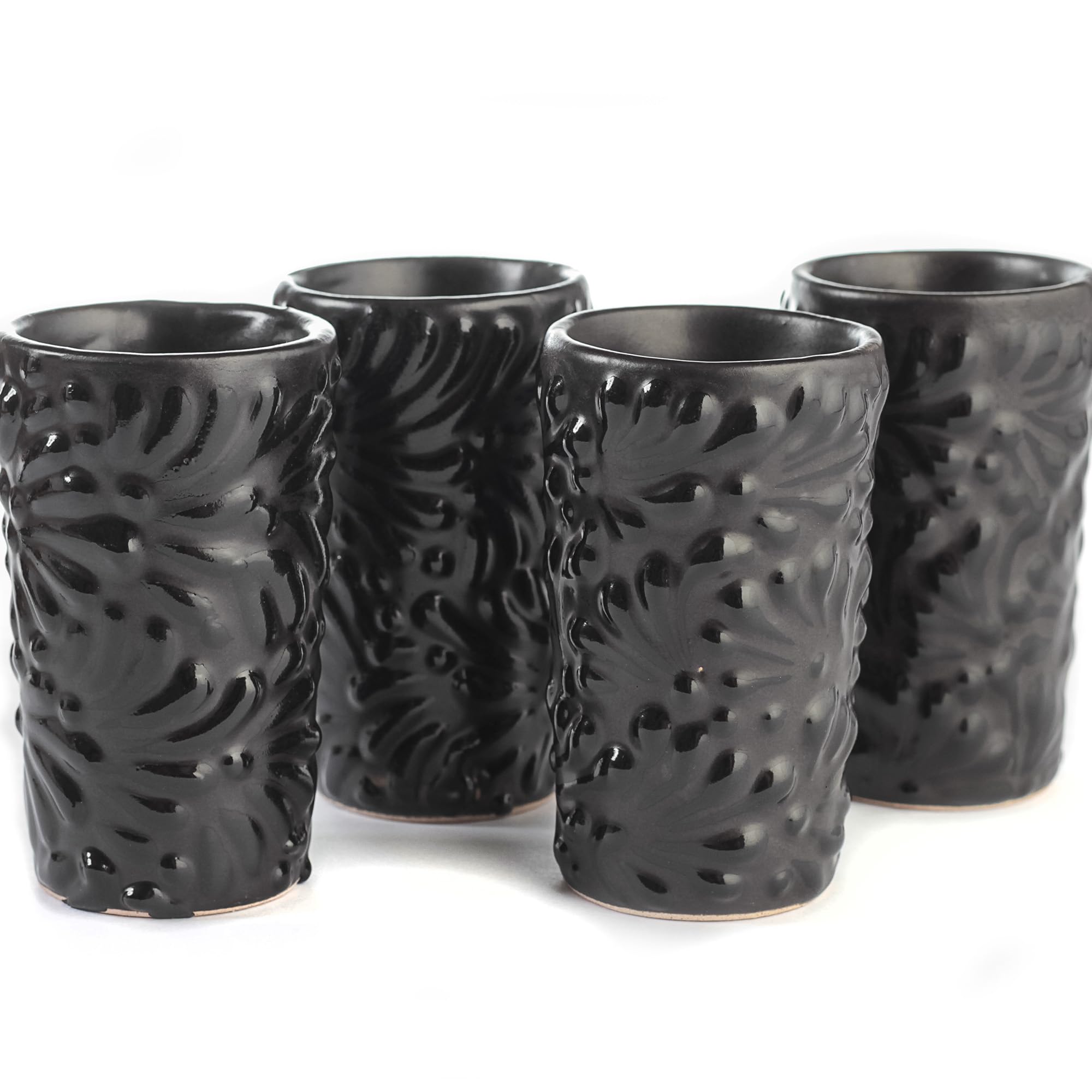 Talavera Shot Glasses Set of 4 Authentic Mexican Tequila Shot Glasses - Hand-painted - 2 Oz (Black Shadow)