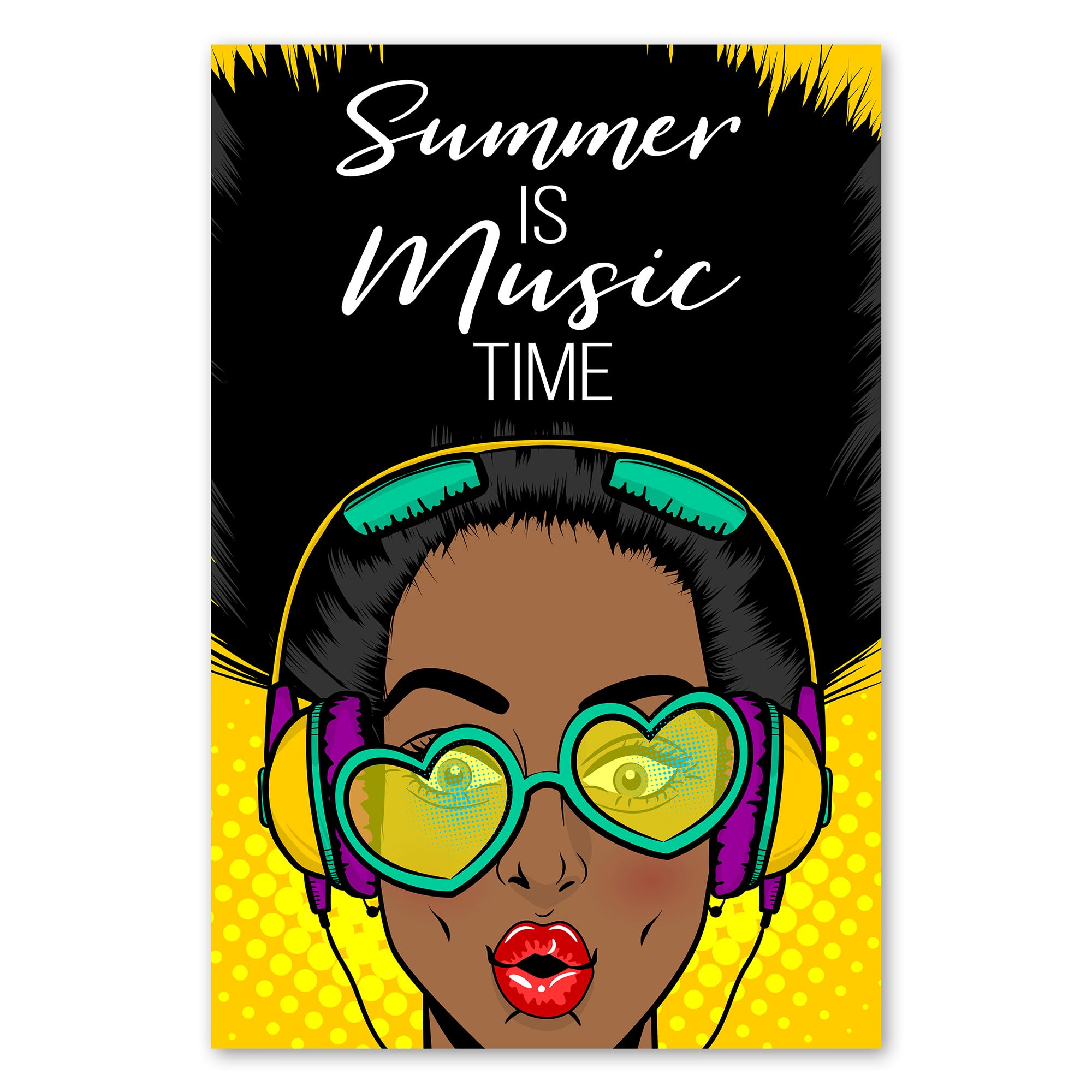 Postereck - 0914 - Affiche rétro, Summer is Music Time Pop Art. Art Mural Tirage – Décoration musique, été, Canvas - toile - 100,0 cm x 75,0 cm
