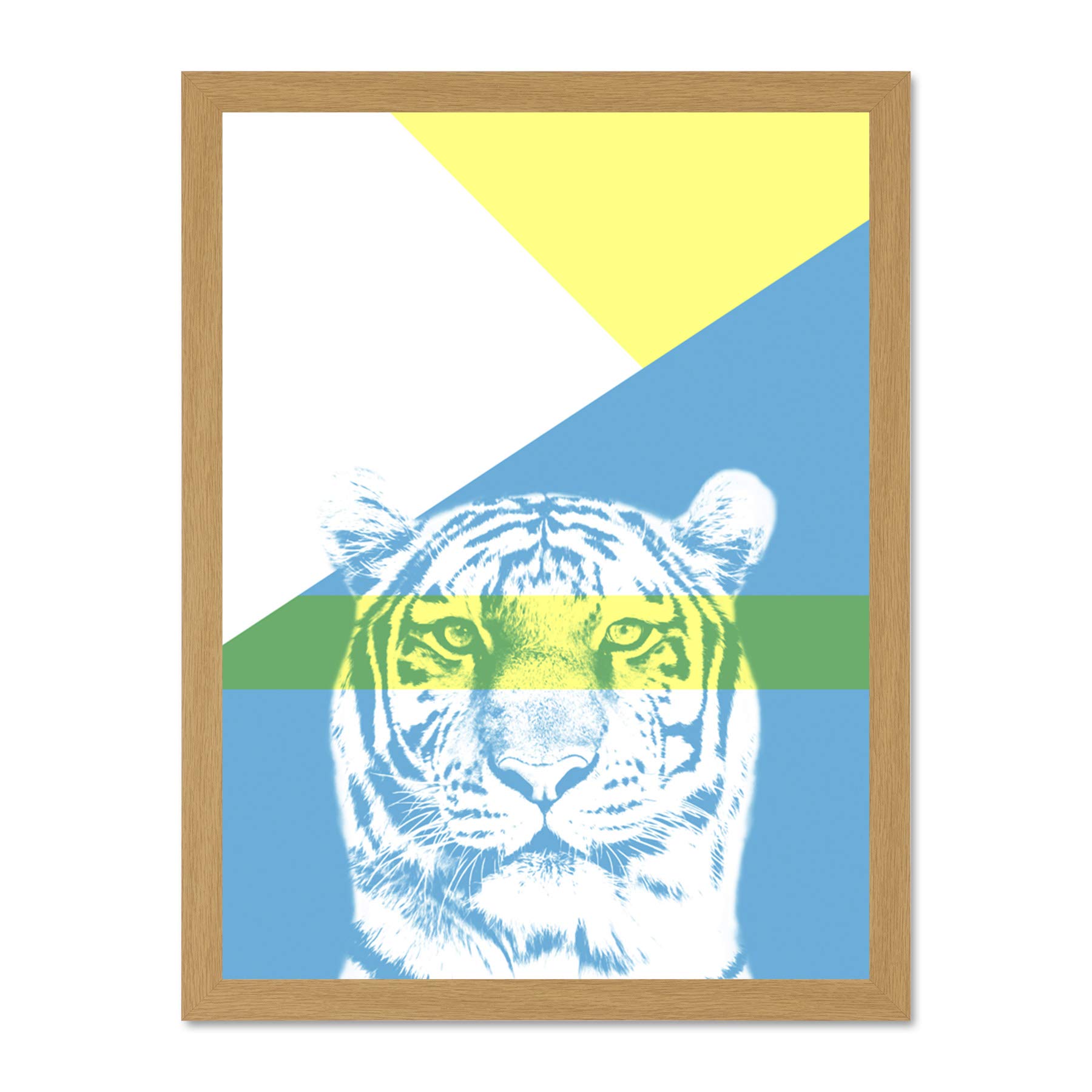 Wee Blue Coo Bold Animals Blue Tiger Large Framed Art Print Wall Poster 18x24 inch